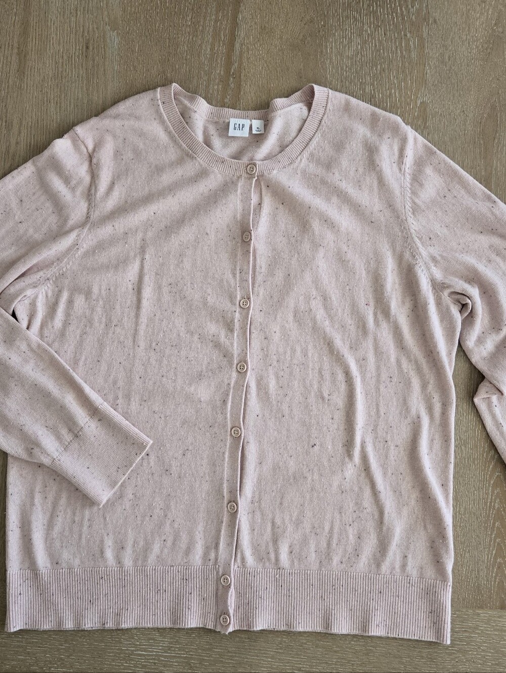 GAP Women's Pale Pink Button-Up Crewneck Cardigan